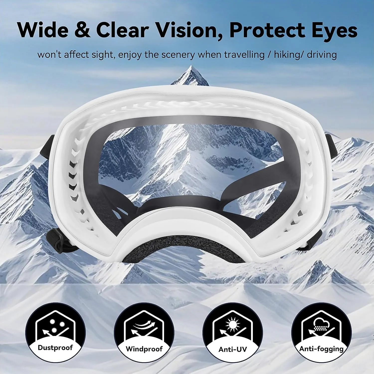 Dog Sunglasses UV Protection Clear Dog Goggles Windproof Glasses with Elastic Straps for Medium-Large Breed, White Frame   Clear Lens