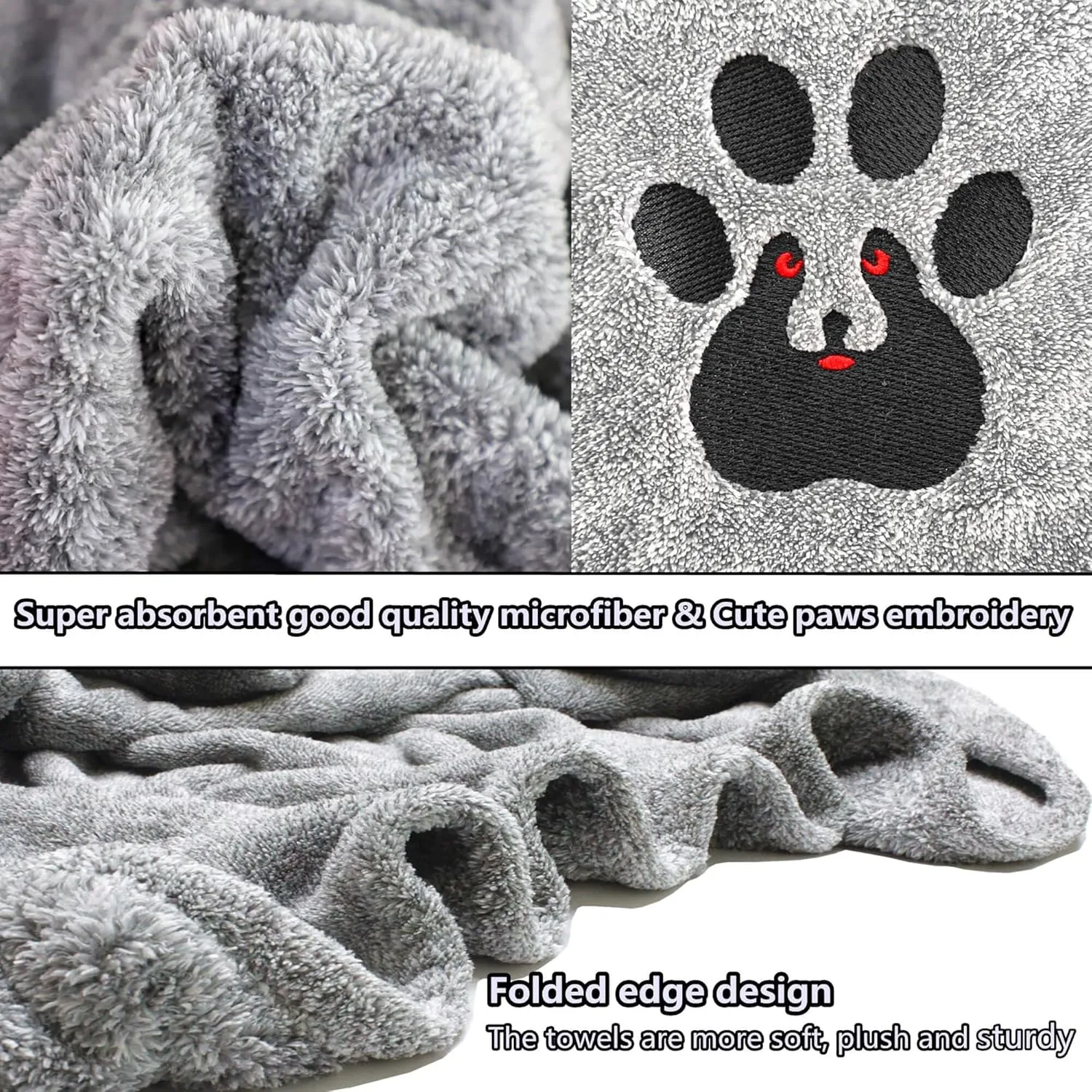 Dog Towels for Drying Dogs - Pack of 2 - Super Absorbent Soft Microfiber Pet Bath Grooming Towel for Dogs Cats and Other Pets (M-36" * 28", Grey and Brown)