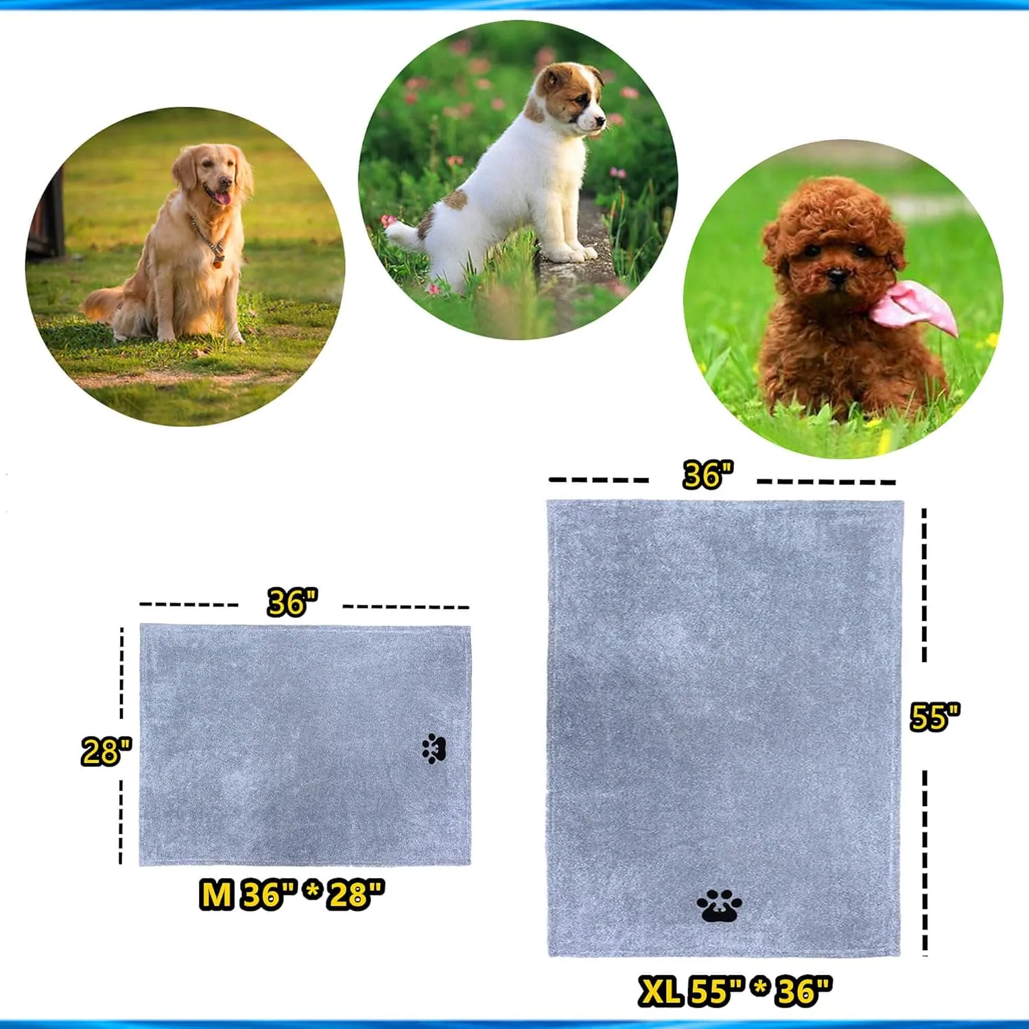 Dog Towels for Drying Dogs - Pack of 2 - Super Absorbent Soft Microfiber Pet Bath Grooming Towel for Dogs Cats and Other Pets (M-36" * 28", Grey and Brown)