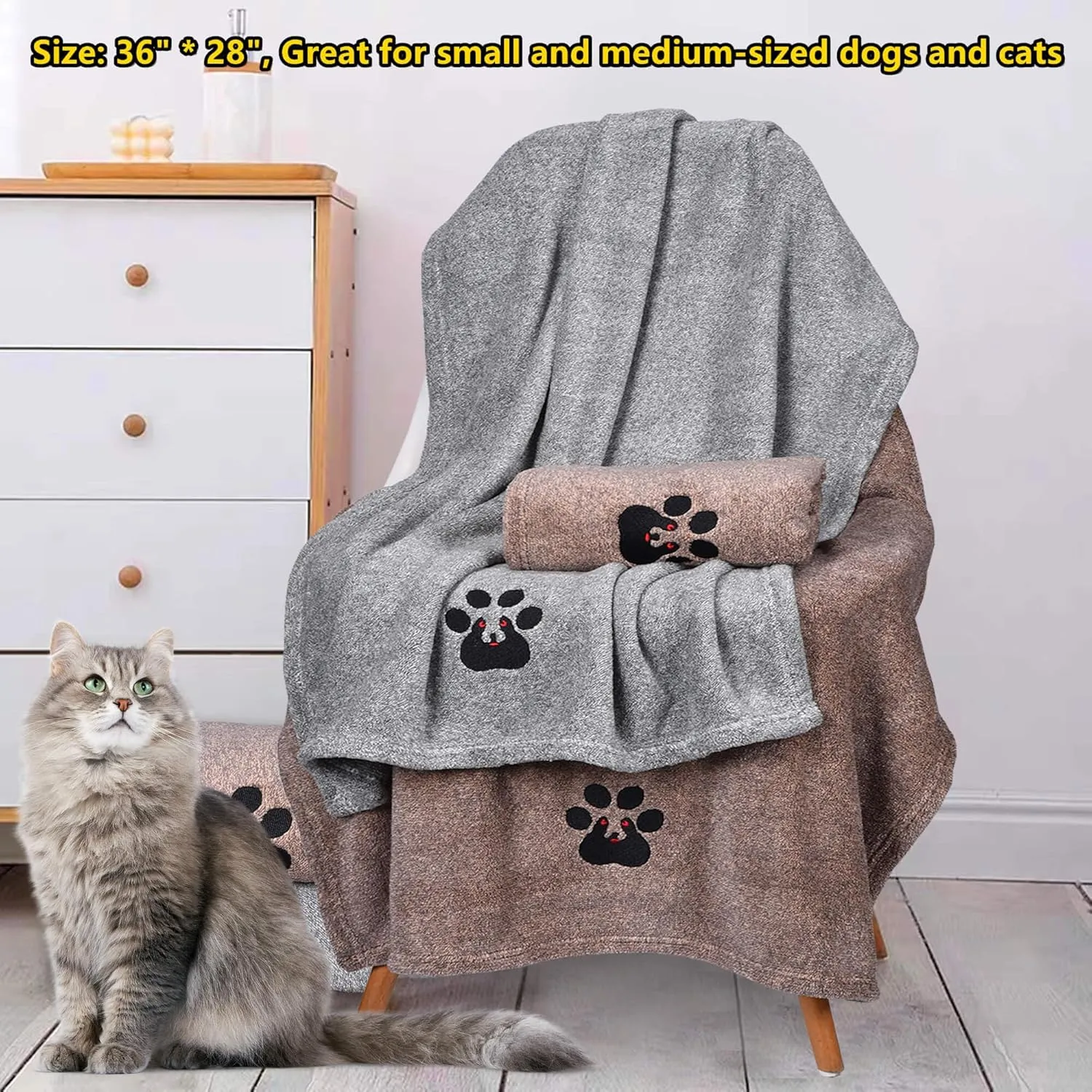 Dog Towels for Drying Dogs - Pack of 2 - Super Absorbent Soft Microfiber Pet Bath Grooming Towel for Dogs Cats and Other Pets (M-36" * 28", Grey and Brown)