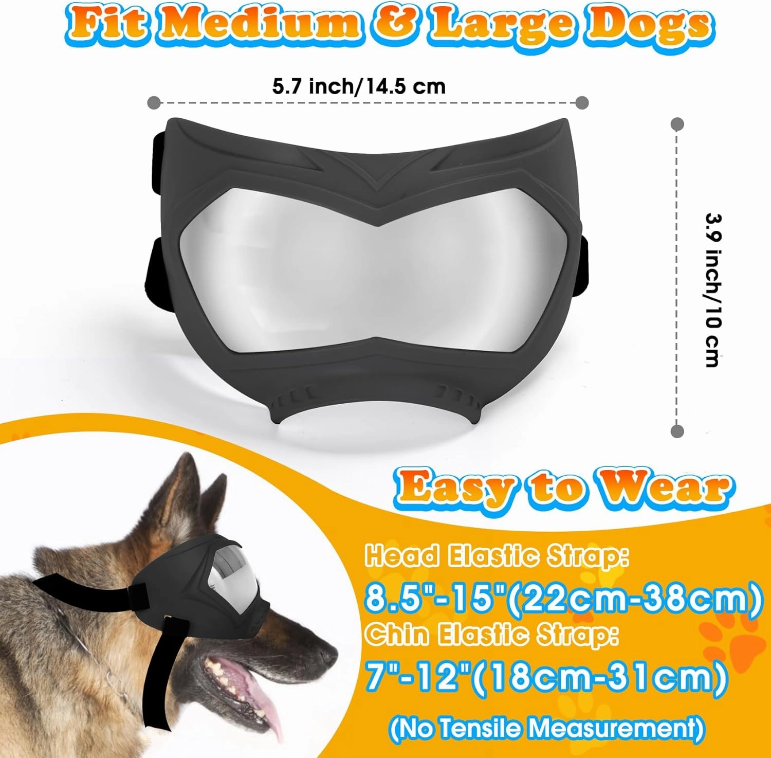 Dog Goggles, UV Protection, Windproof, Dustproof, Anti-Fog Dog Sunglasses for Large & Medium Dogs, Lightweight TPE Frame with Adjustable Strap, Stylish Outdoor Protection (Black)