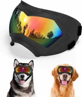 Dog Goggles, UV Protection, Windproof, Dustproof, Anti-Fog Dog Sunglasses for Large & Medium Dogs, Lightweight TPE Frame with Adjustable Strap, Stylish Outdoor Protection (Black Frame Color Lens)