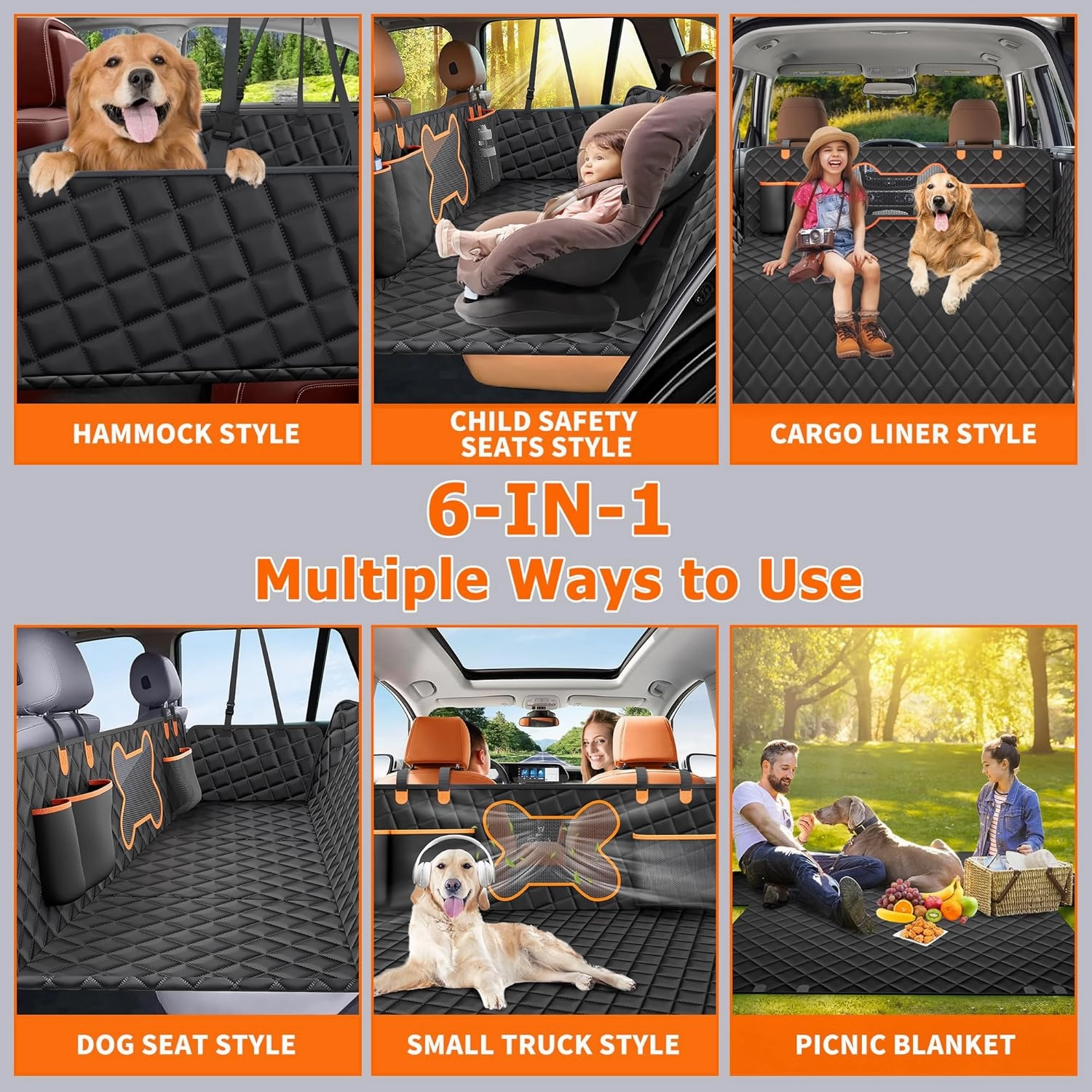 Dog Seat Cover for Back Seat,Car Backseat Extender Hard Bottom Heavy-Duty 400lbs Holding for Larger Dogs Anti-Slip Waterproof Pet Seat Covers Hammock for SUV,Trucks