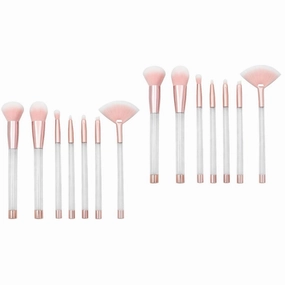 DOITOOL 14pcs Transparent Crystal Makeup Brush Set with Empty Handle Rose Gold Tube Base for Women Cosmetics Professional Makeup Application Tool