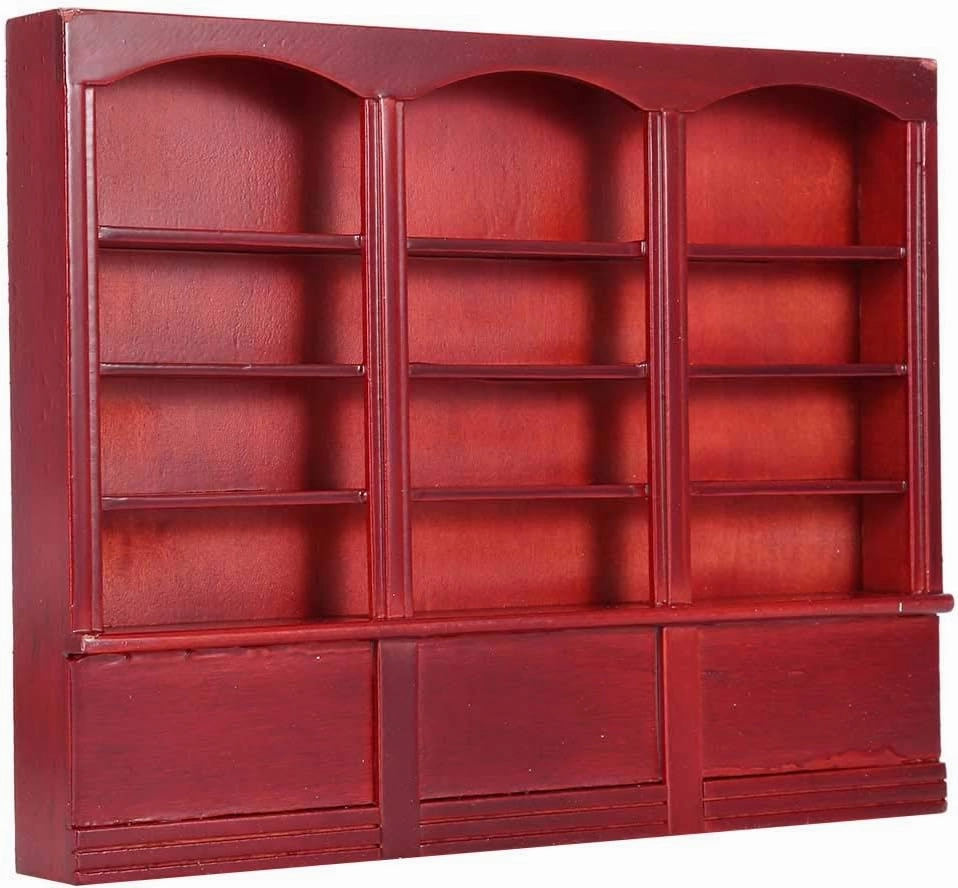 Dollhouse Wooden Bookshelf, 1:12 Scale Display Cabinet Bookcase Doll House Furniture Decoration Accessory Kneepad Doll Accessories(Red Brown¡ê?