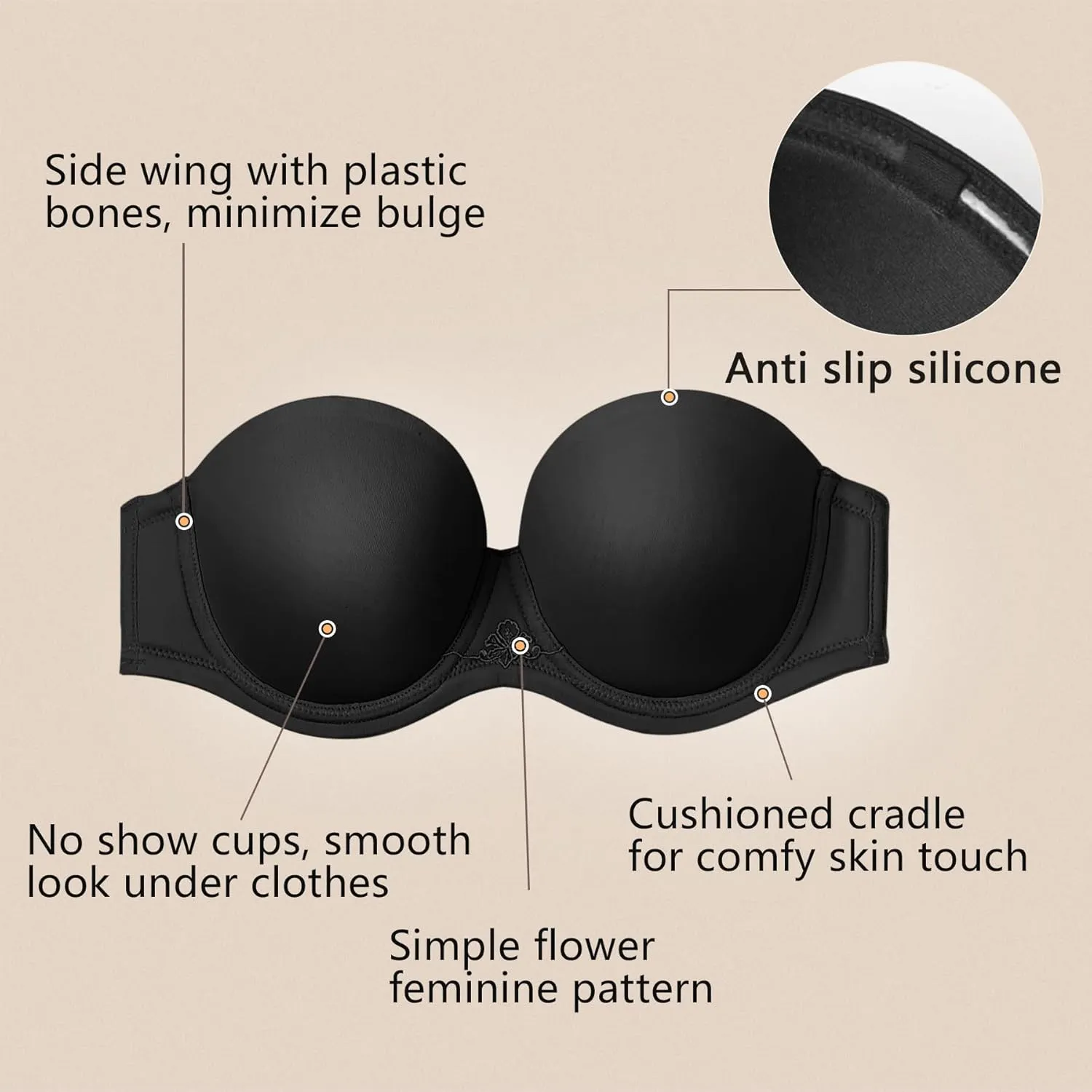 DotVol Women's Multiway Strapless Bra Full Figure Underwire Contour Beauty Back Plus Size Bra