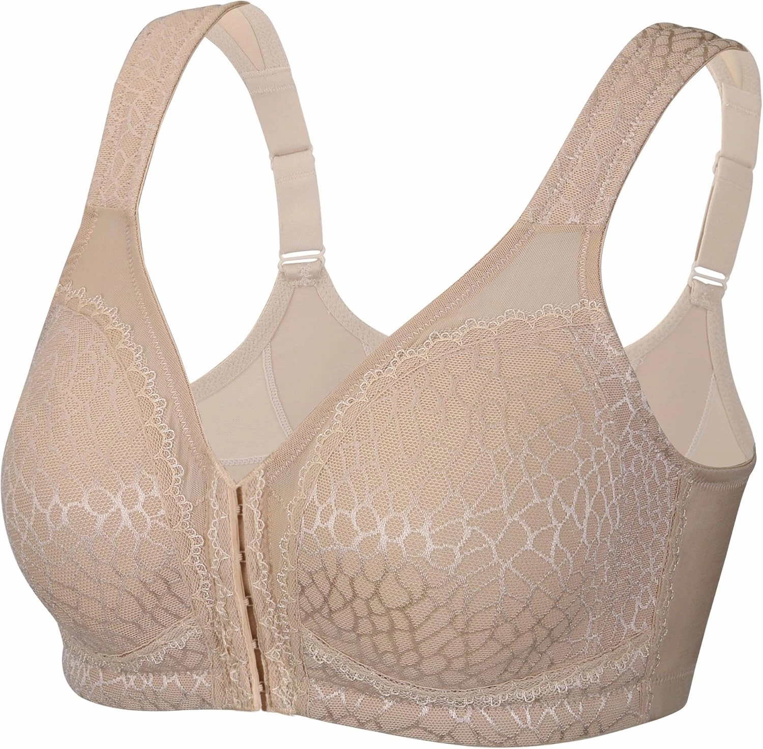 DotVol Women's Full Figure Front Closure Wirefree Jacquard Back Support Posture Bra