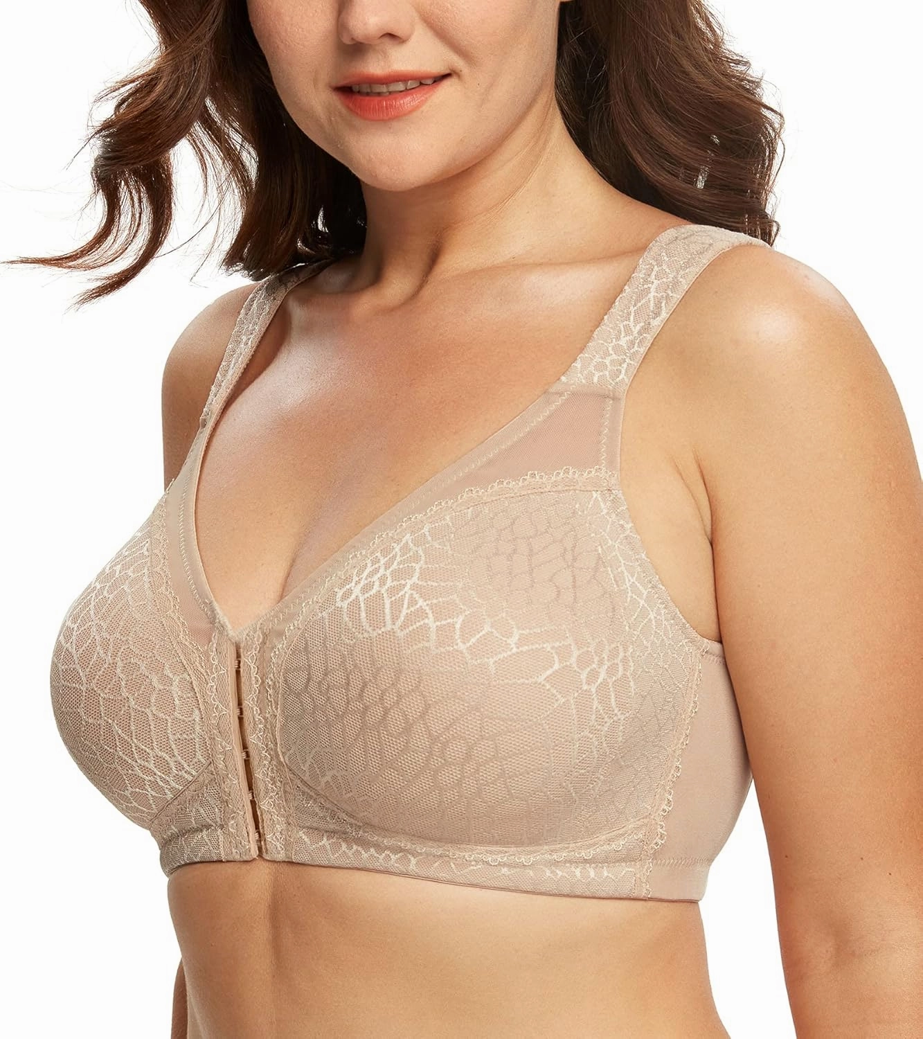 DotVol Women's Full Figure Front Closure Wirefree Jacquard Back Support Posture Bra