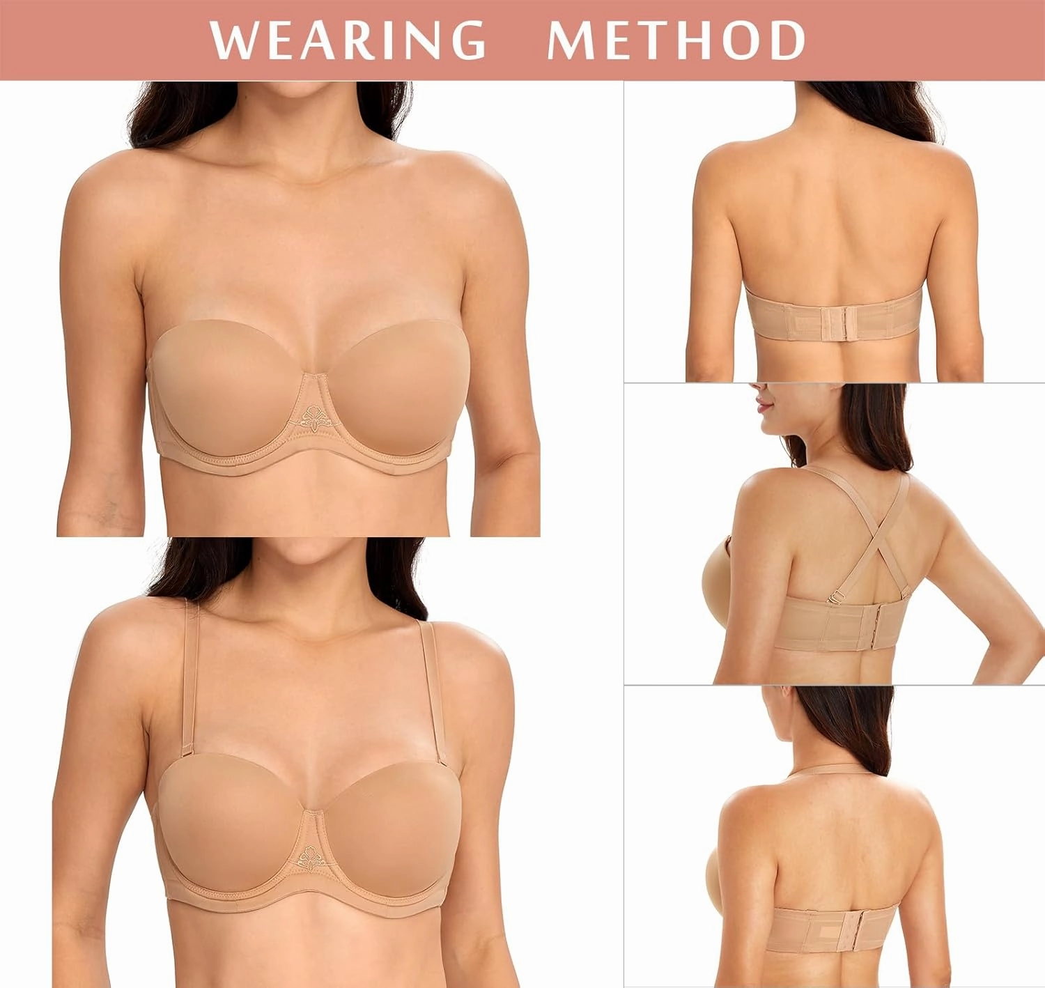 DotVol Women's Multiway Strapless Bra Full Figure Underwire Contour Beauty Back Plus Size Bra