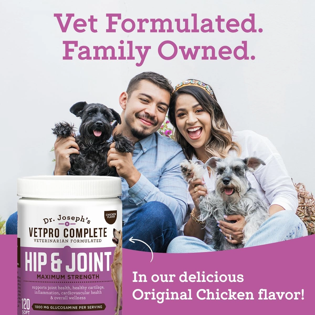 Dr. Joseph's VetPro Complete Dog Hip and Joint Supplement, 120 Count, Chicken Flavored Pain and Inflammation Relief Chews with Glucosamine, Chondroitin, MSM, Turmeric, Vitamin C, Omega 3