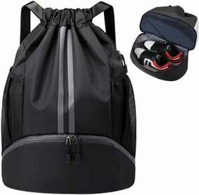 Drawstring Backpack Waterproof with Mesh PocketsString Bag Sackpack Nylon Gym Bag for Swim Sport Hiking Travel Beach,Lightweight Large,1