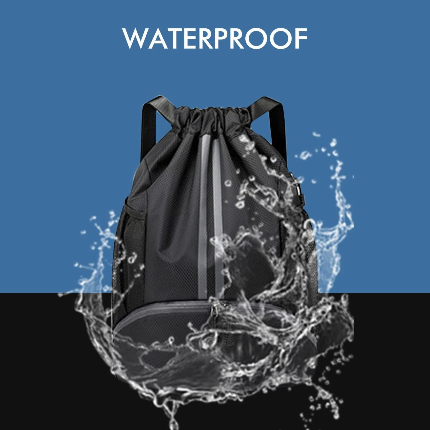Drawstring Backpack Waterproof with Mesh PocketsString Bag Sackpack Nylon Gym Bag for Swim Sport Hiking Travel Beach,Lightweight Large,1
