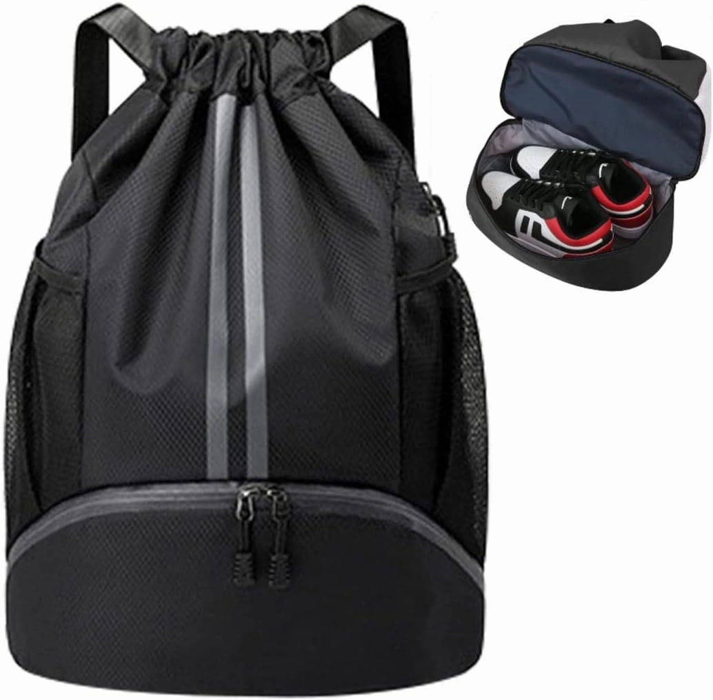 Drawstring Backpack Waterproof with Mesh PocketsString Bag Sackpack Nylon Gym Bag for Swim Sport Hiking Travel Beach,Lightweight Large,1