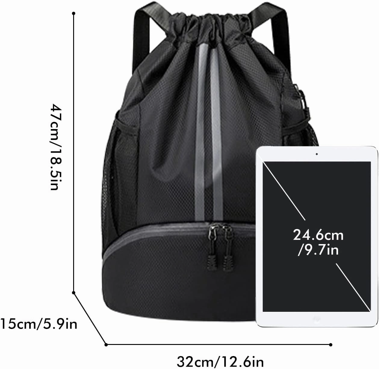 Drawstring Backpack Waterproof with Mesh PocketsString Bag Sackpack Nylon Gym Bag for Swim Sport Hiking Travel Beach,Lightweight Large,1
