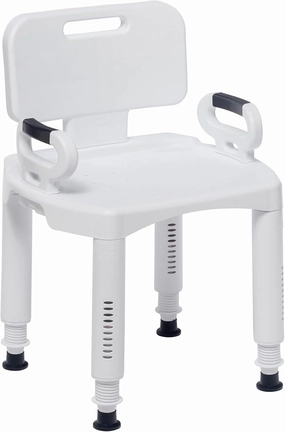 Drive Medical RTL12505 Handicap Bathroom Bench with Back and Arms, White