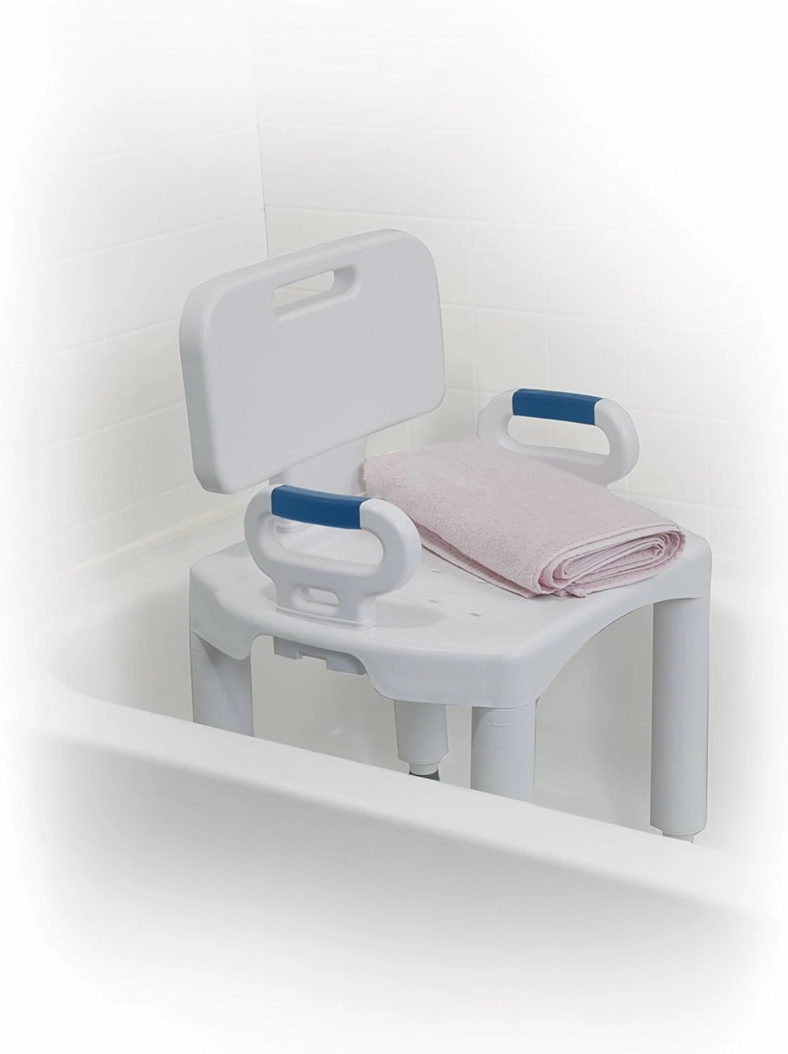 Drive Medical RTL12505 Handicap Bathroom Bench with Back and Arms, White