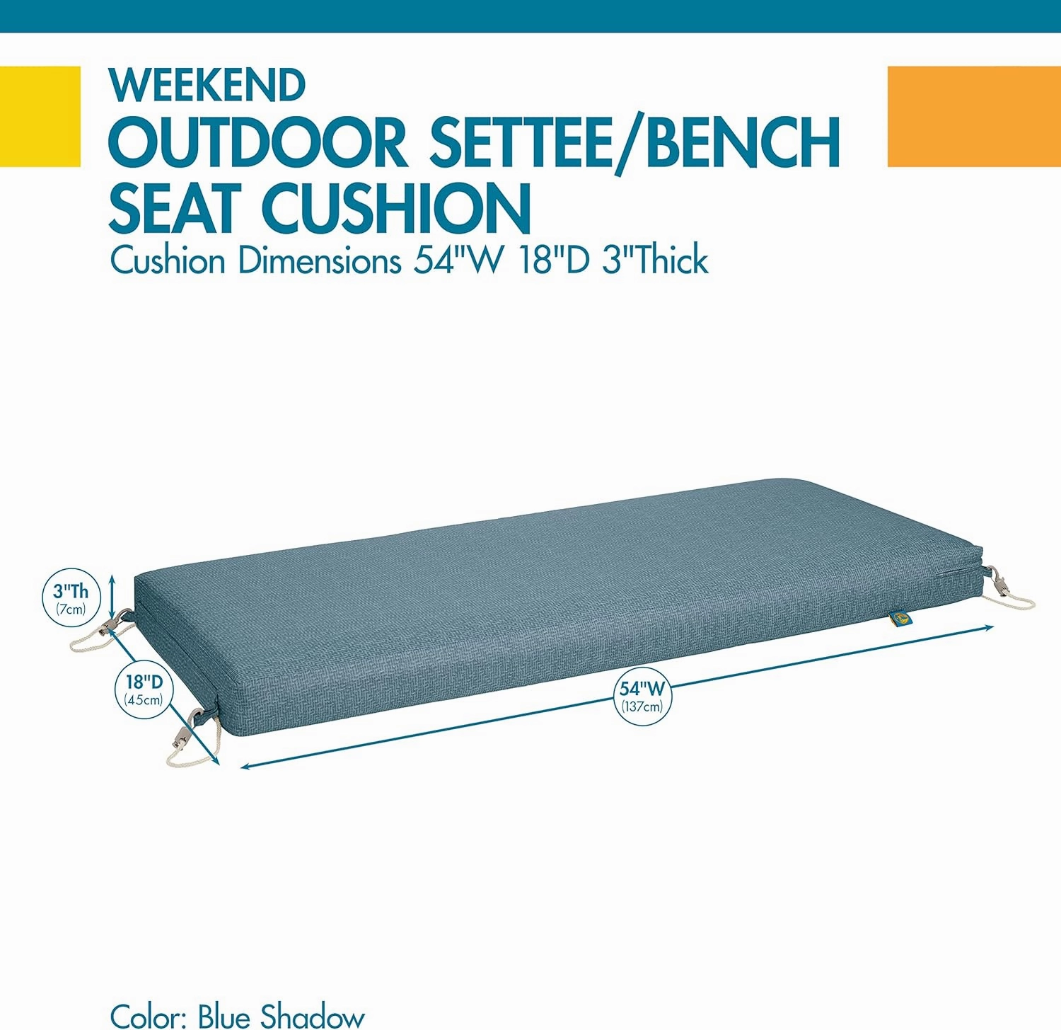 Duck Covers Weekend Water-Resistant Outdoor Bench Cushion, 54 x 18 x 3 Inch, Blue Shadow, Patio Furniture Cushions