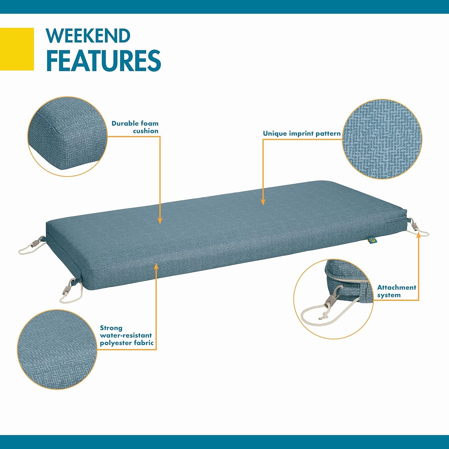 Duck Covers Weekend Water-Resistant Outdoor Bench Cushion, 54 x 18 x 3 Inch, Blue Shadow, Patio Furniture Cushions