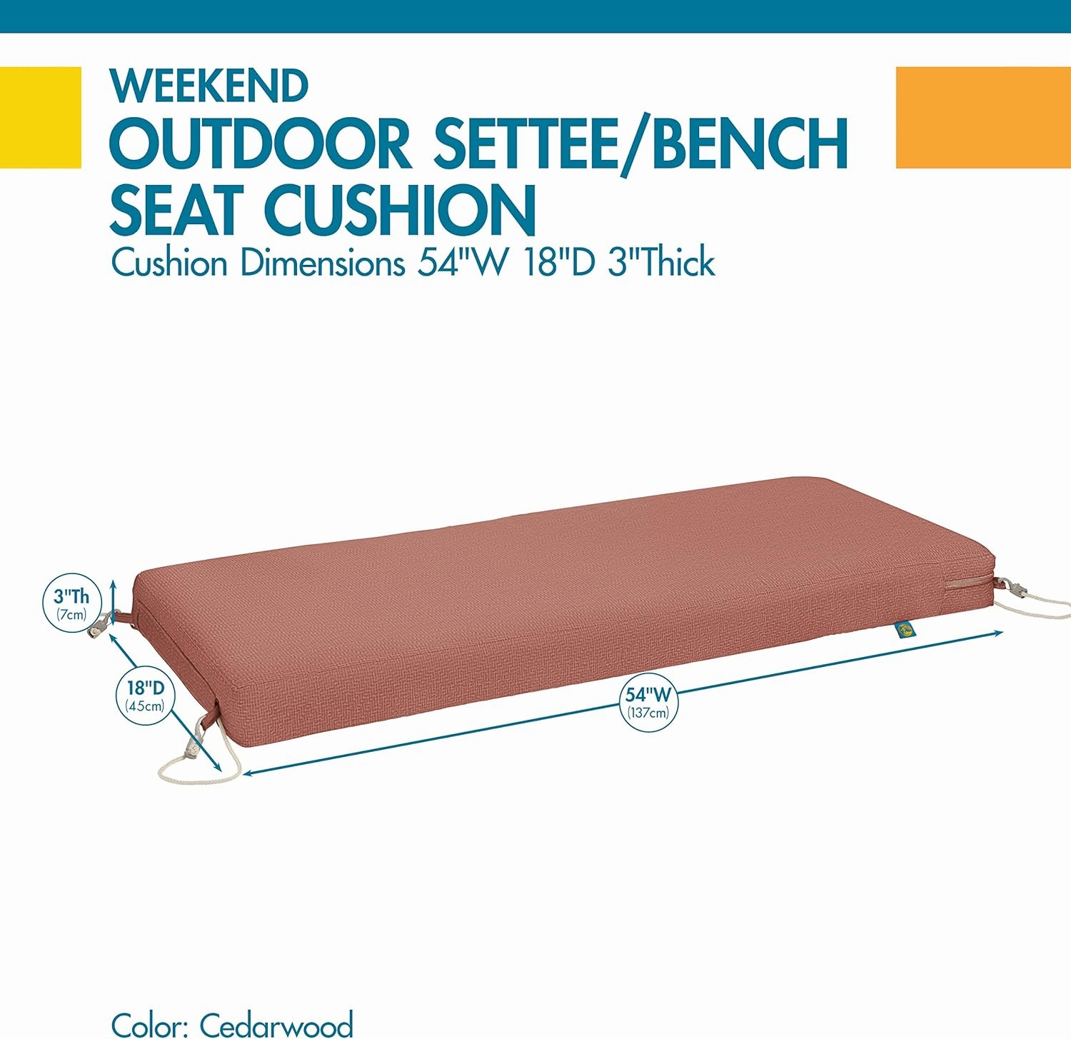 Duck Covers Weekend Water-Resistant Outdoor Bench Cushion, 54 x 18 x 3 Inch, Cedarwood, Patio Furniture Cushions
