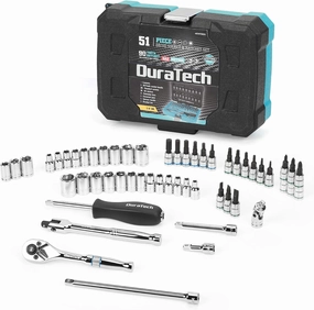 DURATECH 1/4" Socket Set, 51 Piece Tool Set Including Standard(SAE) and Metric Sockets, Bit Sockets, Ratchet and Universal Joint