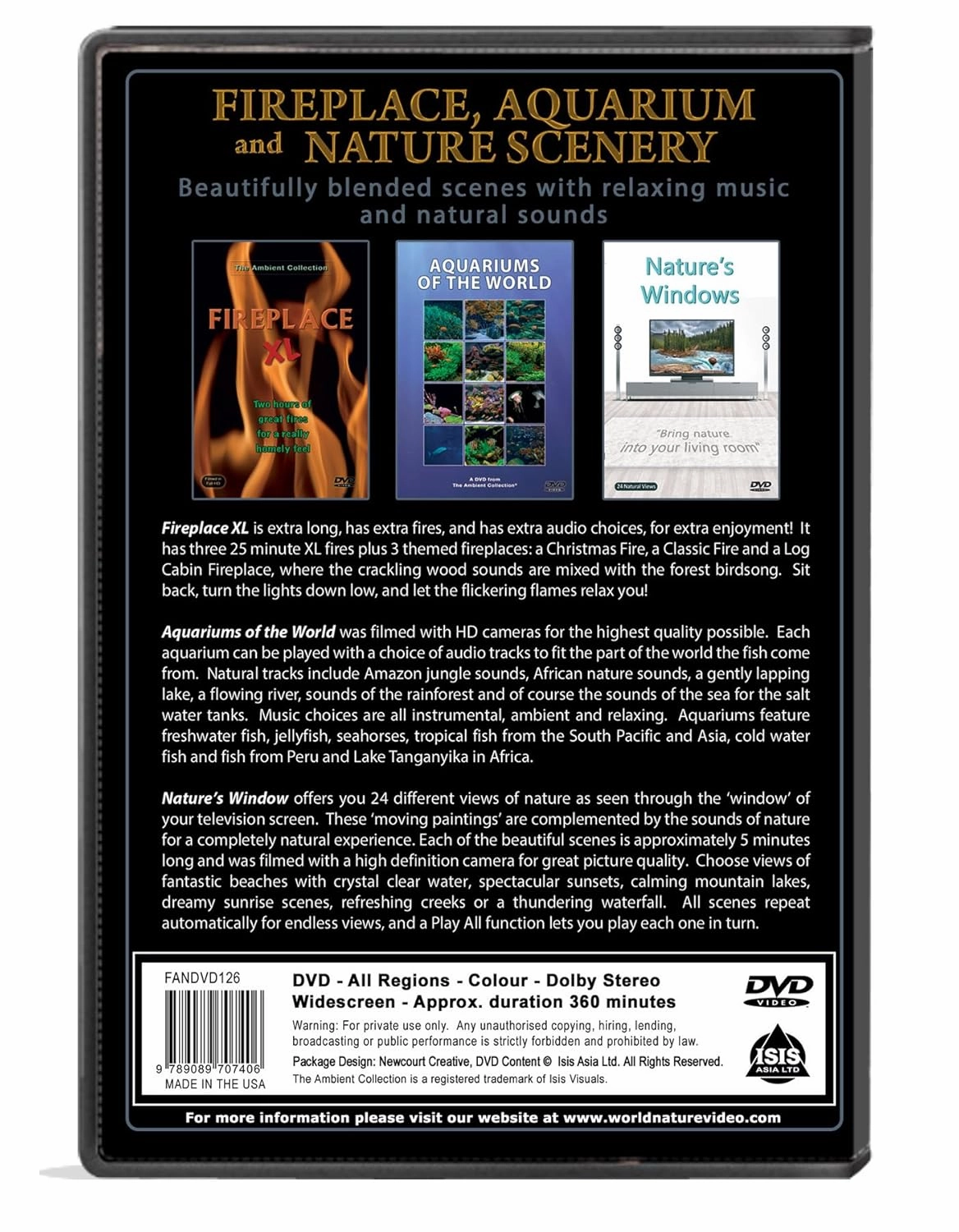 DVD Box Set - Fireplaces, Aquariums and Natural Scenery - 3 DVDs with Aquarium, Fireplace and Nature Landscapes Scenes