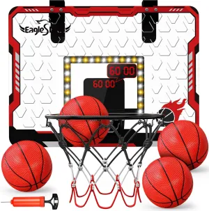 EagleStone Indoor Mini Basketball Hoop with LED Lights, Dual Electronic Scoreboard, Over-The-Door Basketball Game for Kids,Birthday Gift for Boys Ages 5-7,8-12
