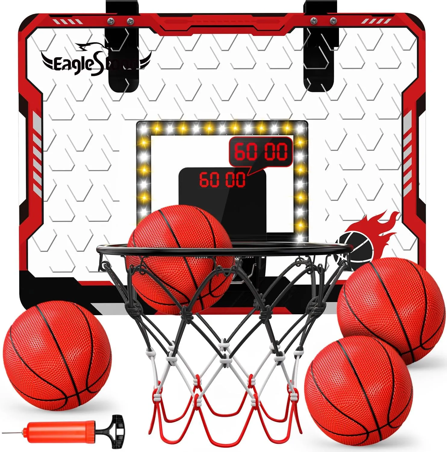 EagleStone Indoor Mini Basketball Hoop with LED Lights, Dual Electronic Scoreboard, Over-The-Door Basketball Game for Kids,Birthday Gift for Boys Ages 5-7,8-12