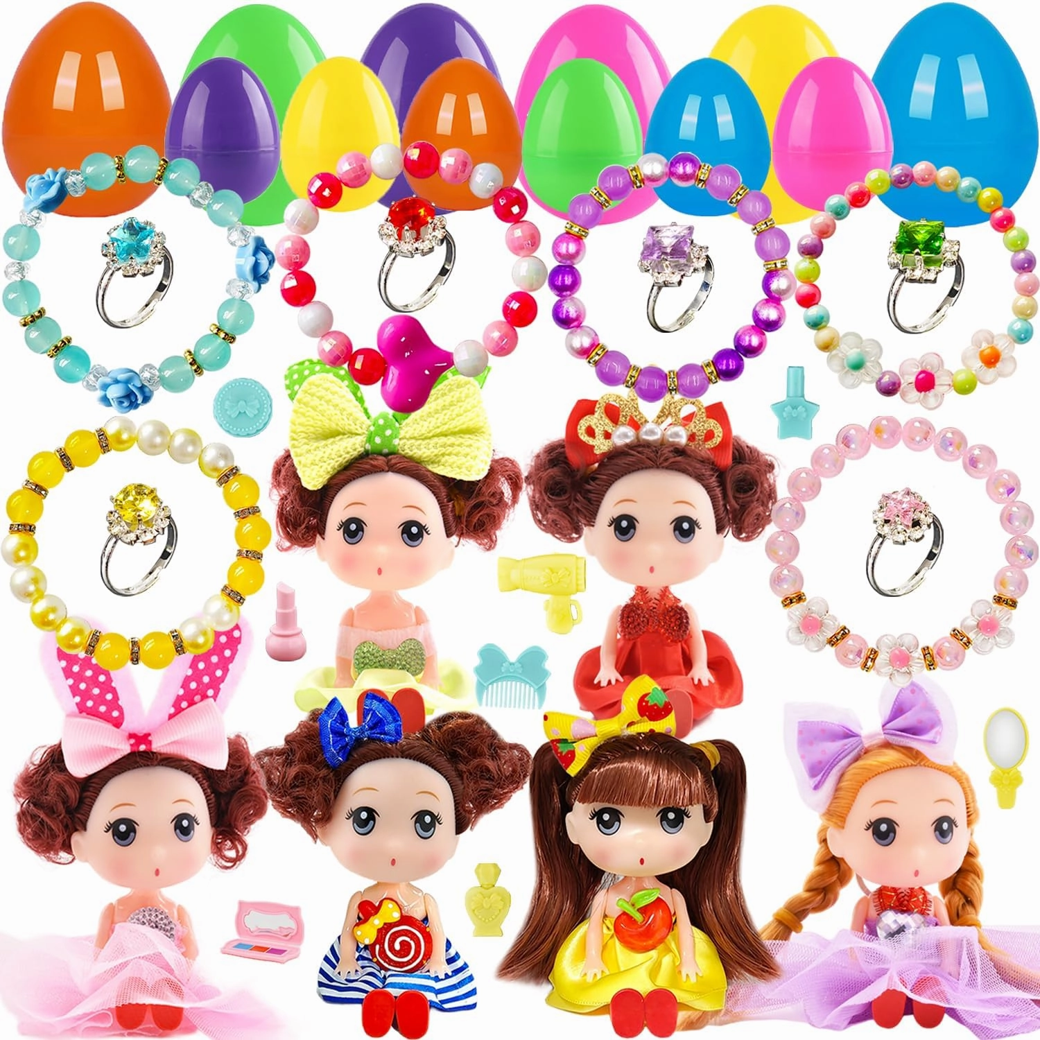 Easter Egg Fillers Prefilled Easter Eggs Filled Easter Basket Stuffers for Toddler Girls Kids with Toys Dolls Stuffed Basket Stuffers Girls Gifts Egg Hunt Non Candy Fillers Age 3 4 5 6 7 8  Years Old