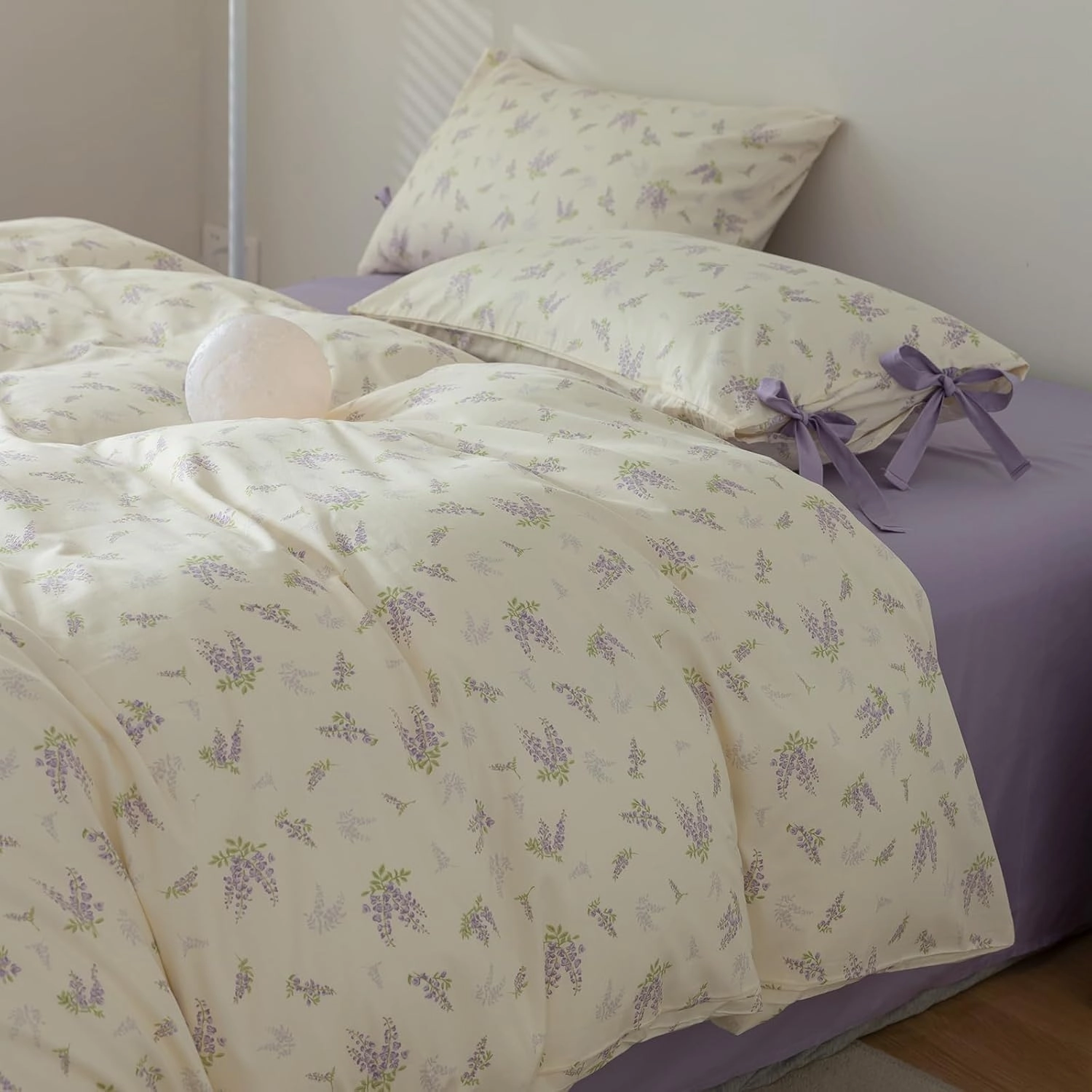 EAVD Botanical Floral Duvet Cover King Soft 100% Cotton Chic Garden Floral Bedding Set with 2 Pillowcases Fresh Purple Floral Comforter Cover with Zipper Closure Ties