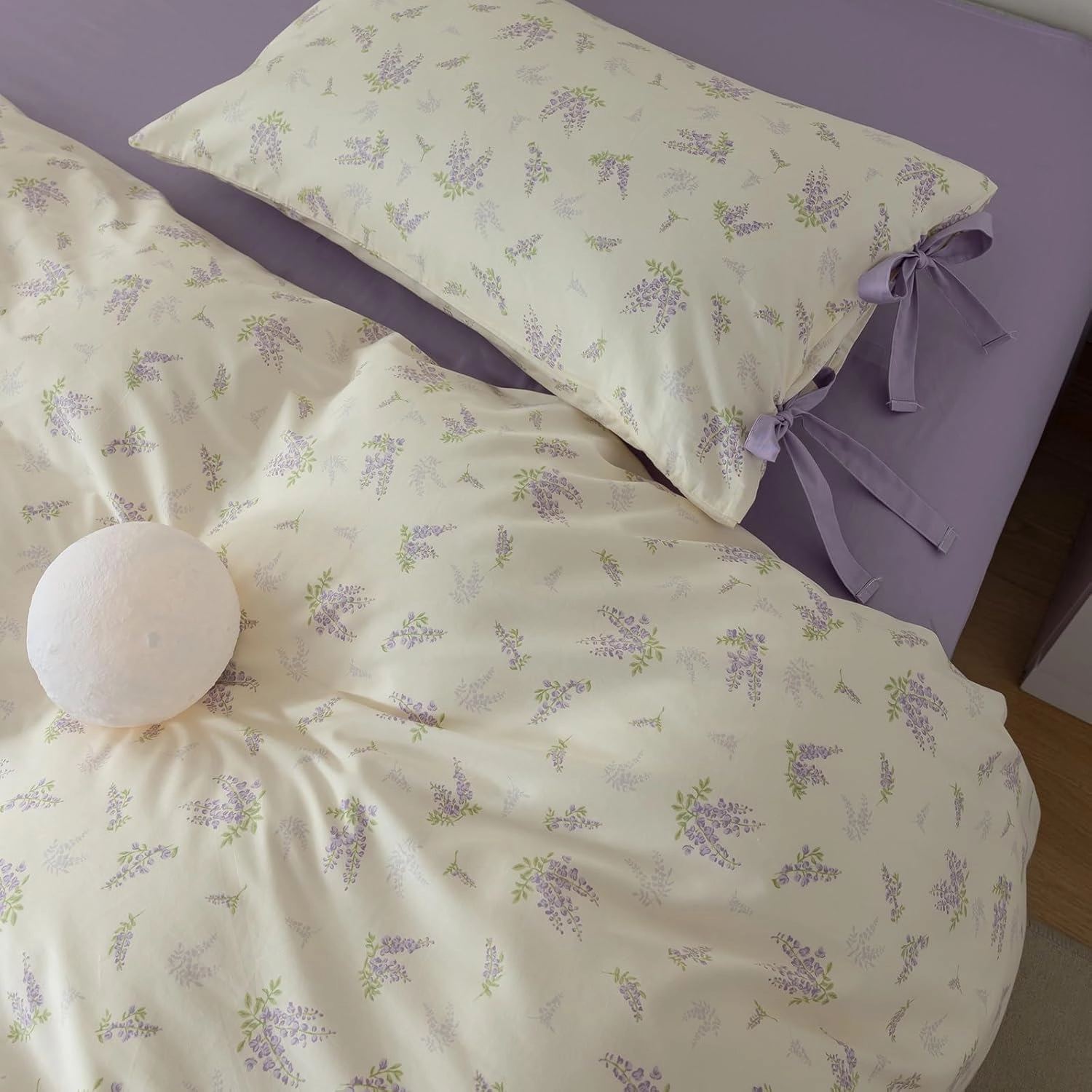 EAVD Botanical Floral Duvet Cover King Soft 100% Cotton Chic Garden Floral Bedding Set with 2 Pillowcases Fresh Purple Floral Comforter Cover with Zipper Closure Ties