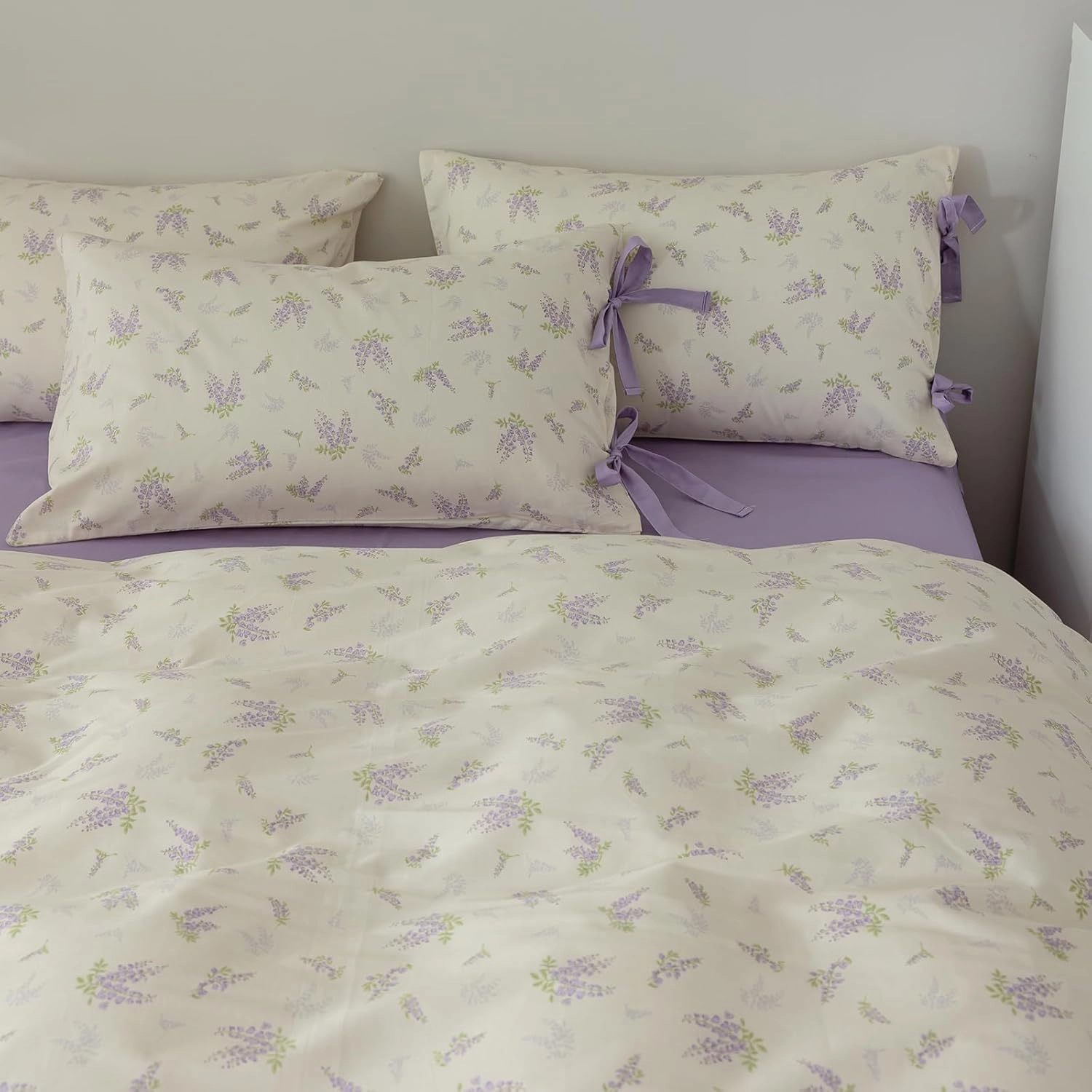 EAVD Botanical Floral Duvet Cover King Soft 100% Cotton Chic Garden Floral Bedding Set with 2 Pillowcases Fresh Purple Floral Comforter Cover with Zipper Closure Ties