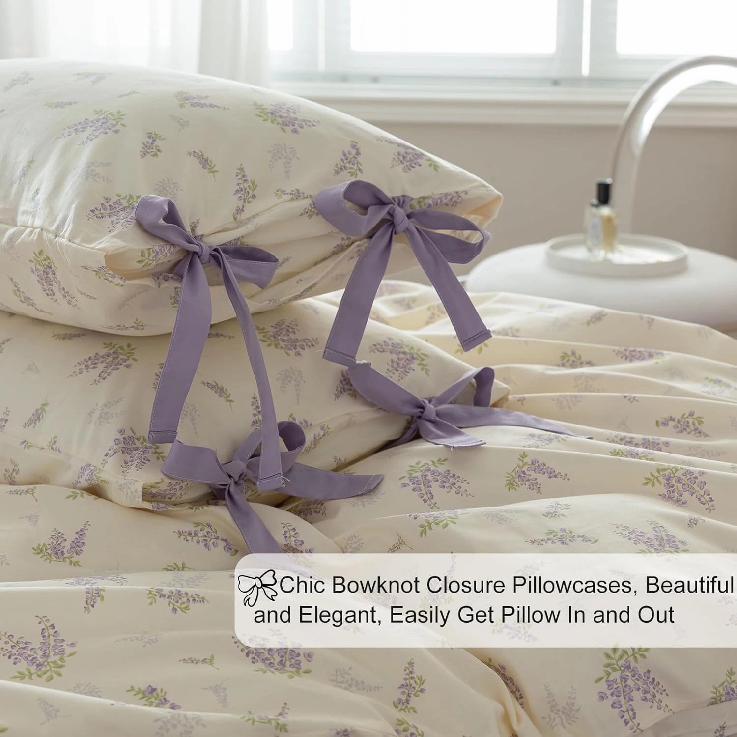 EAVD Botanical Floral Duvet Cover King Soft 100% Cotton Chic Garden Floral Bedding Set with 2 Pillowcases Fresh Purple Floral Comforter Cover with Zipper Closure Ties