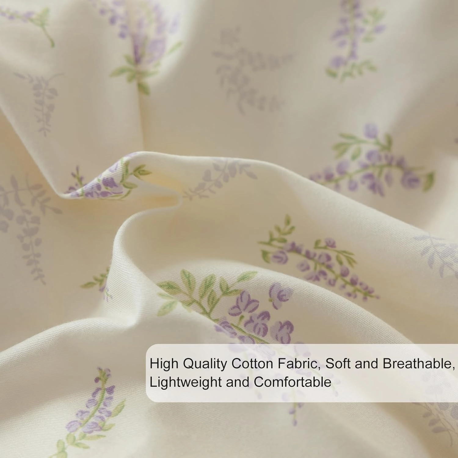 EAVD Botanical Floral Duvet Cover King Soft 100% Cotton Chic Garden Floral Bedding Set with 2 Pillowcases Fresh Purple Floral Comforter Cover with Zipper Closure Ties