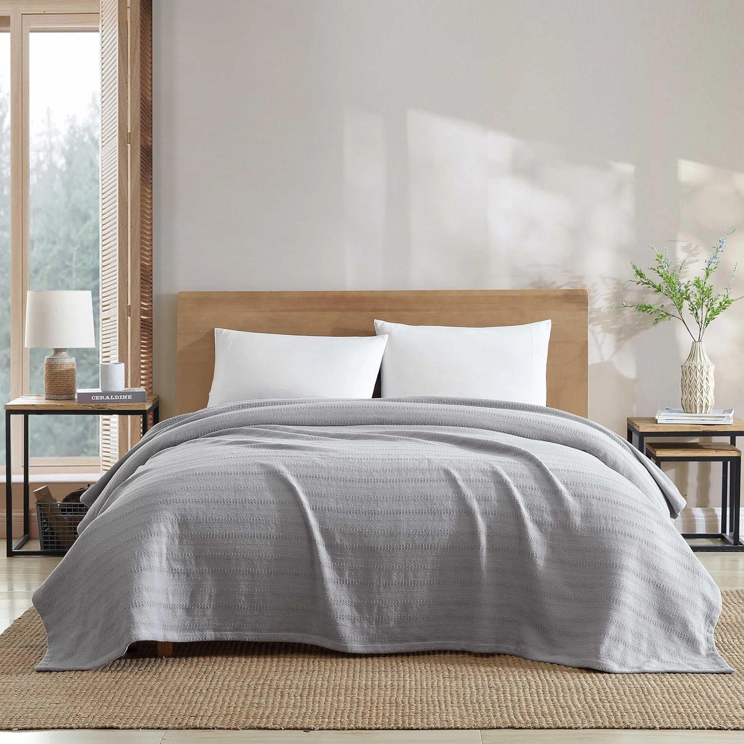 Eddie Bauer - Queen Blanket, Premium Cotton Variegated Weave Bedding, Striped Home Decor, Oeko-Tex Certified (Variegated Weave Stripe Grey, Queen)