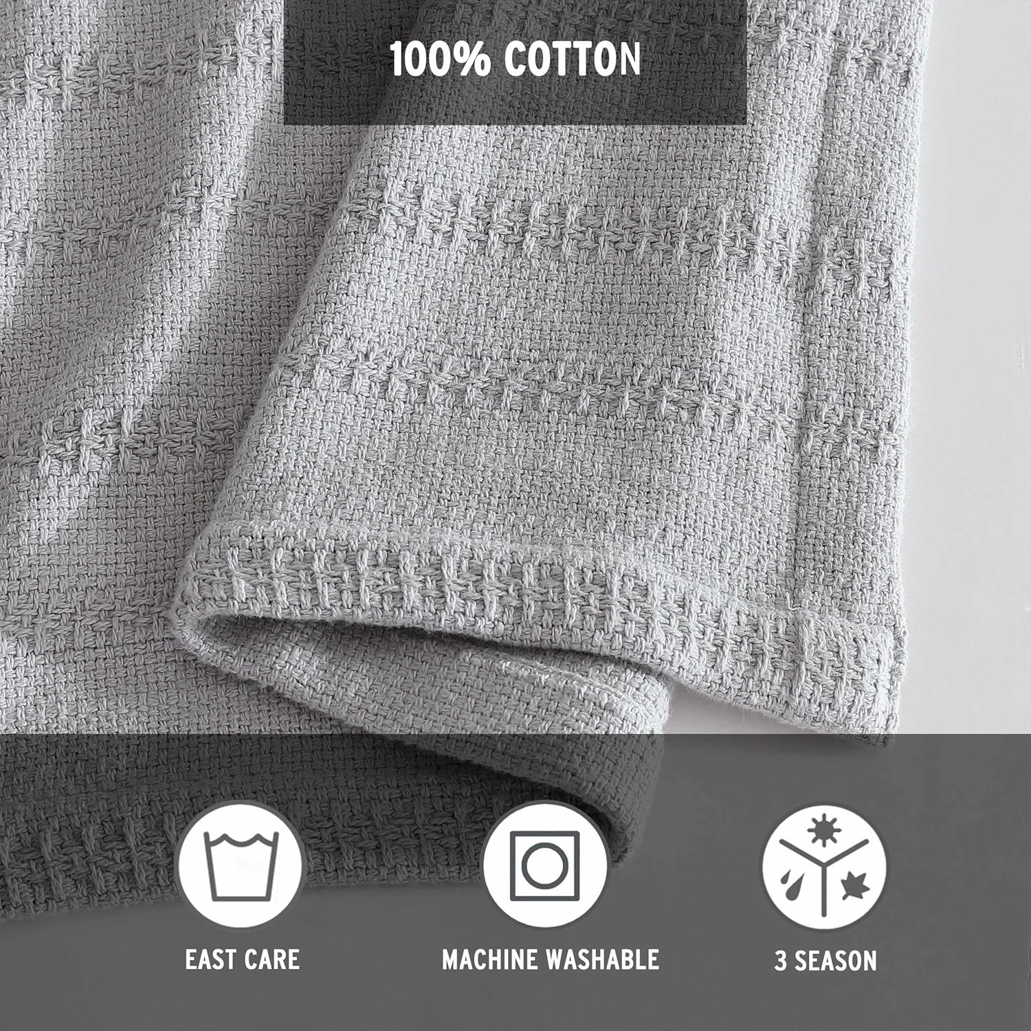 Eddie Bauer - Queen Blanket, Premium Cotton Variegated Weave Bedding, Striped Home Decor, Oeko-Tex Certified (Variegated Weave Stripe Grey, Queen)