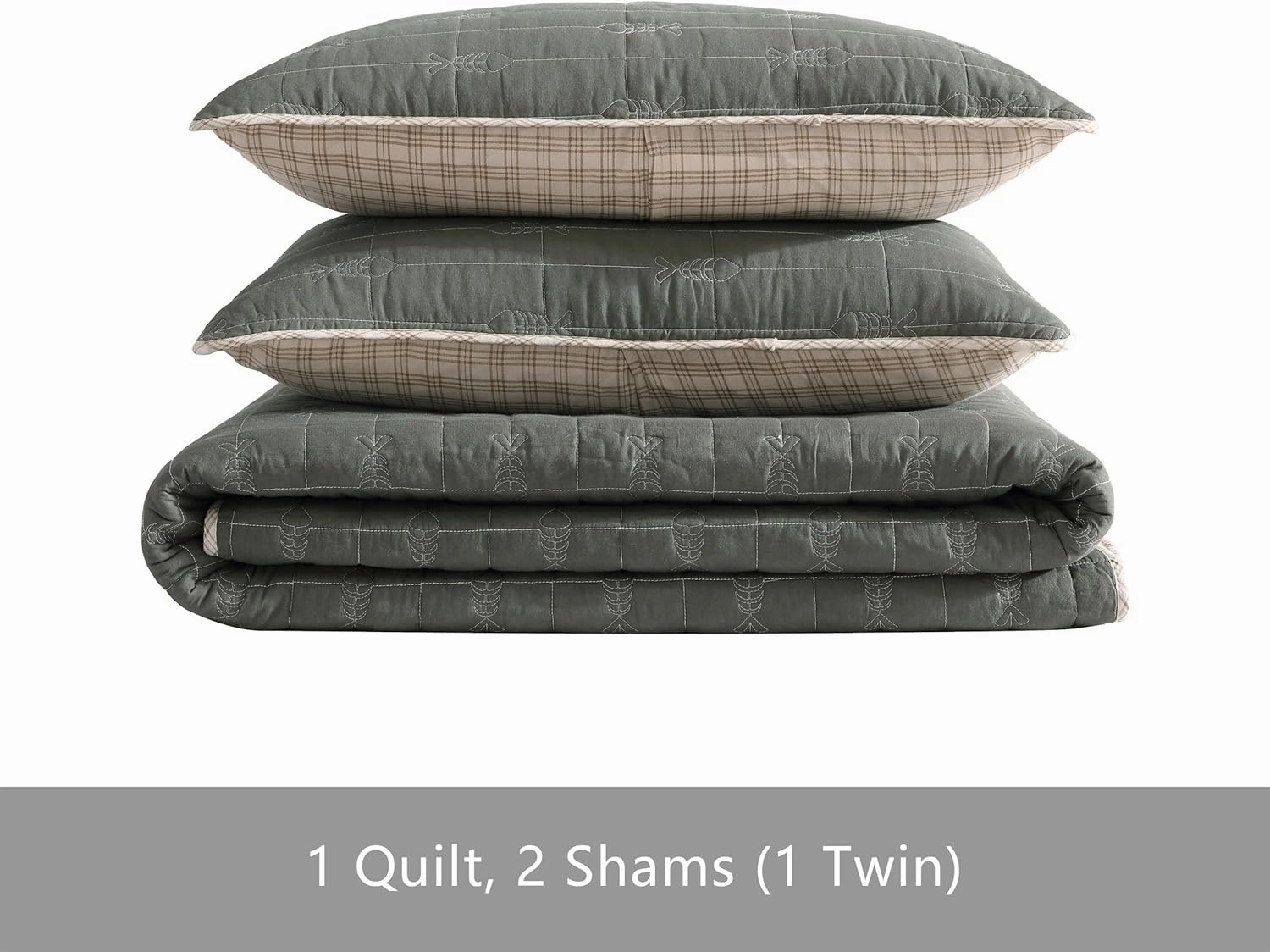 Eddie Bauer - Queen Quilt Set, Reversible Cotton Bedding with Matching Shams, Lightweight Home Decor for All Seasons (Troutdale Green, Queen)