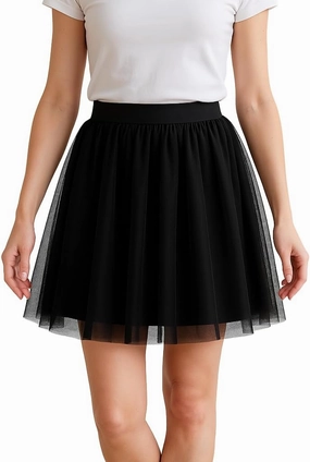 Elastic Tulle Skirt Short Women's Adult Puffy Fairy A-Line Tutu Mesh Above Knee Skort Dancing