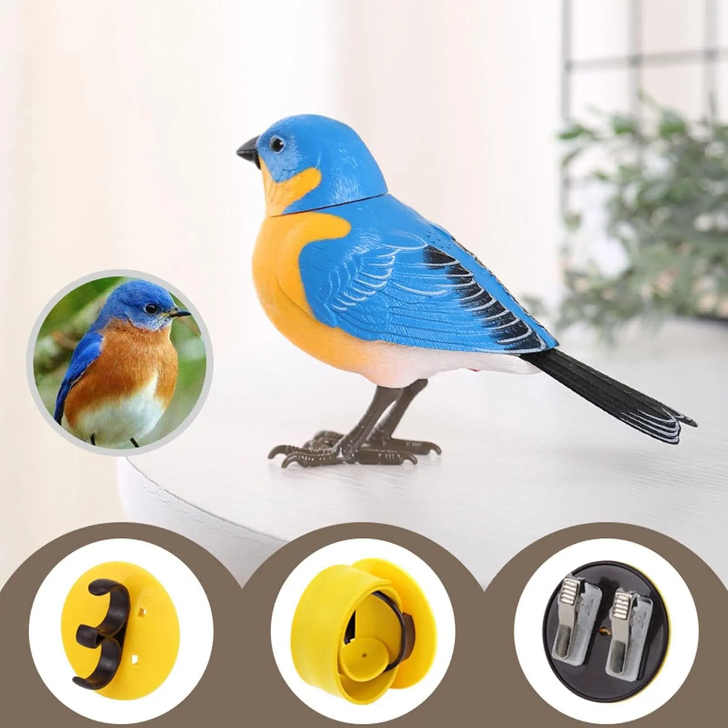 Electric Singing and Chirping Bird Toy, Interactive Bird Decoration, Motion and Sound Activated, Battery Operated Simulation Desk Pets