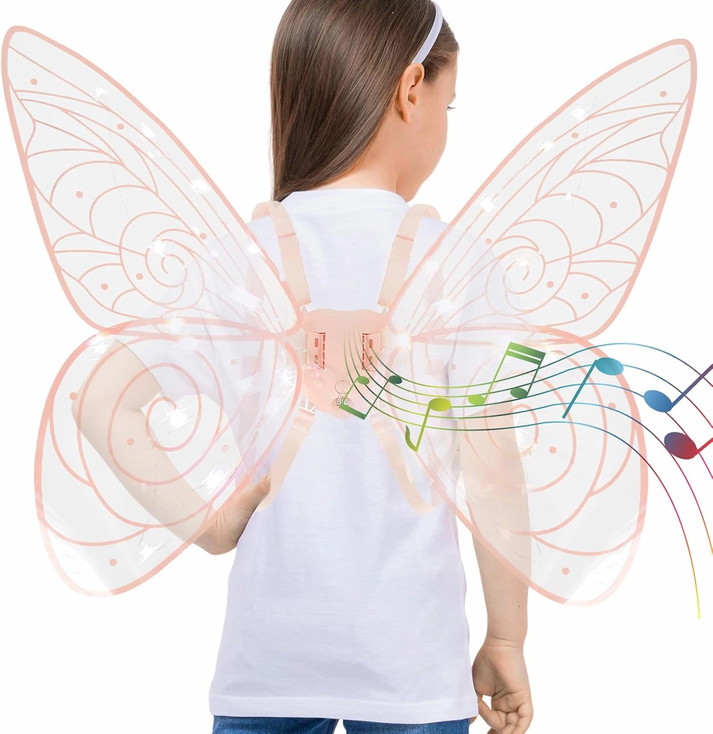 Electric Butterfly Wings for Girls Light up Fairy Angel Wings Moving with Music and LED Lights Toy for Kids for Christmas Halloween Birthday Party Costume Princess Cosplay Dress Up