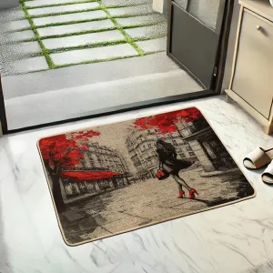 Elegant Lady Door Mat, Red High Heels Doormat for Outdoor & Indoor Entrance Chic Decor, Non-Slip Waterproof Dust Absorbent Front Mat, Easy Clean 29x17 Inch