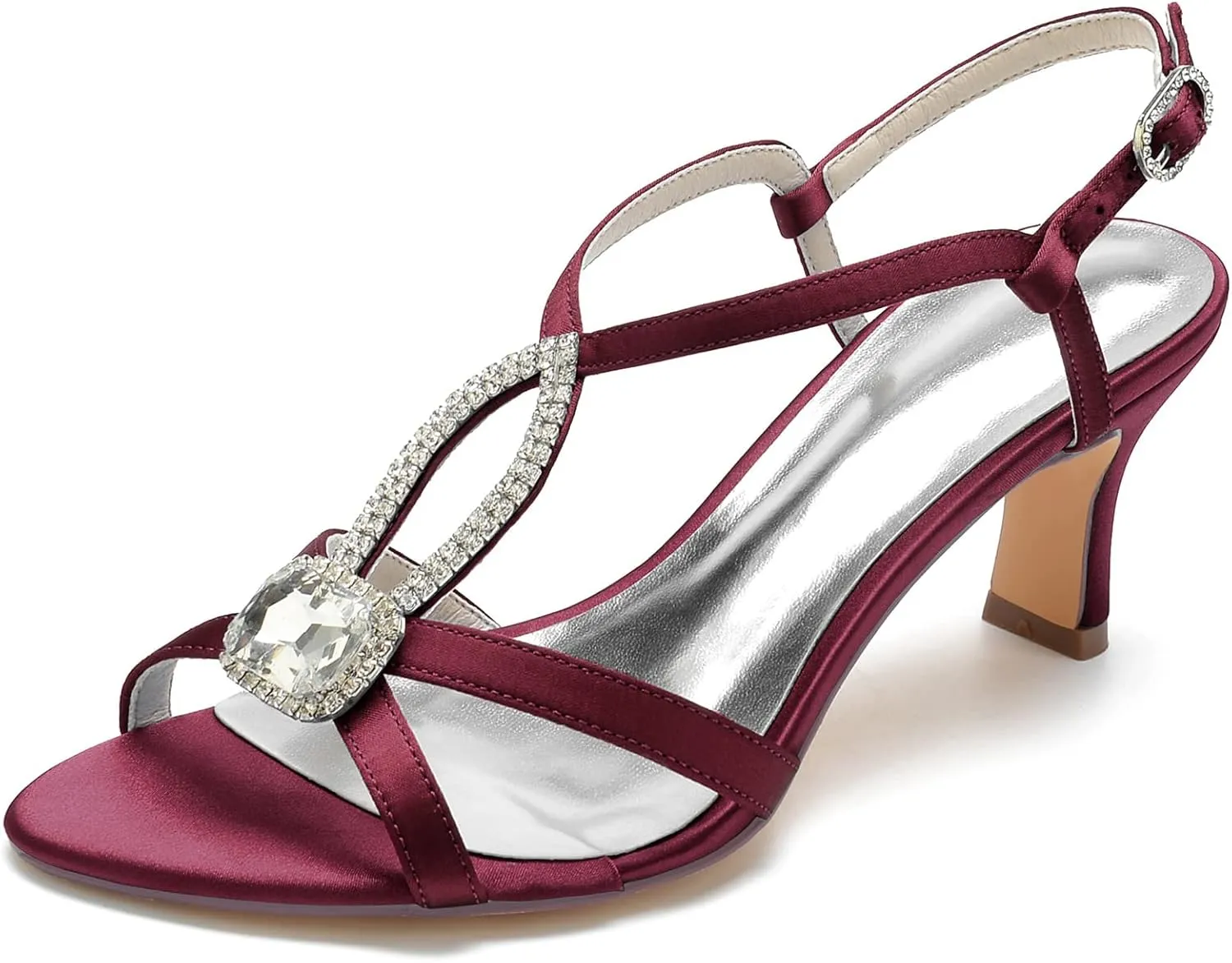 Elegant Wedding Crystal Embellished Open-Toe Design Premium Wrinkle-Resistant Silk-Like Lining Stabilizing Wedge Heel Adjustable Laces