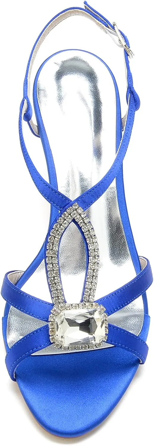 Elegant Wedding Crystal Embellished Open-Toe Design Premium Wrinkle-Resistant Silk-Like Lining Stabilizing Wedge Heel Adjustable Laces