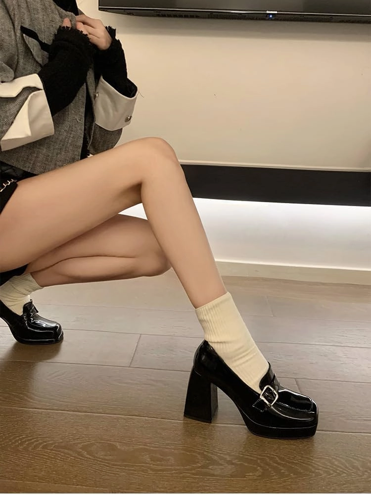 Emo Shoes Heels Y2K Retro Rave Grunge Doll Shoes for Women Preppy Teen Girls - Goth Non Slip Kawaii Elegant Cute Core Comfortable Walking Birthday Gifts Rococo Lolita Back to School Party Travel