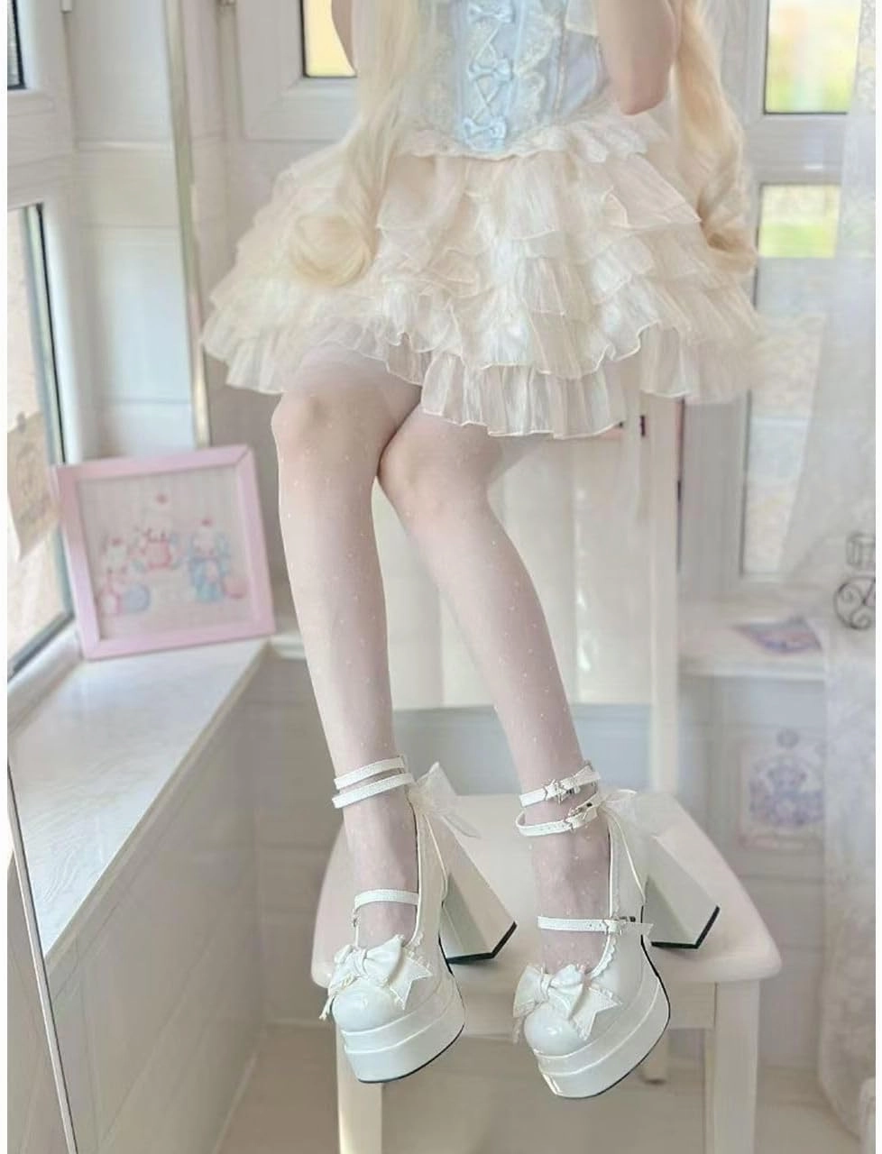 Emo Wedding Shoes Mary Janes Block Heels Bow Star Rococo Lolita Y2K Retro Rave Grunge Doll Shoes for Women Preppy Teen Girls - Goth Kawaii Cute Comfortable Walking Birthday Gifts Back to School