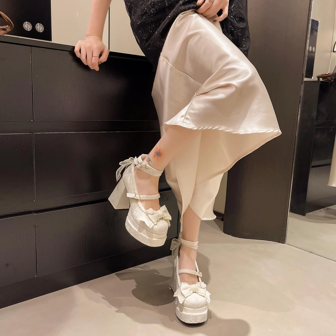 Emo Wedding Shoes Mary Janes Block Heels Bow Star Rococo Lolita Y2K Retro Rave Grunge Doll Shoes for Women Preppy Teen Girls - Goth Kawaii Cute Comfortable Walking Birthday Gifts Back to School