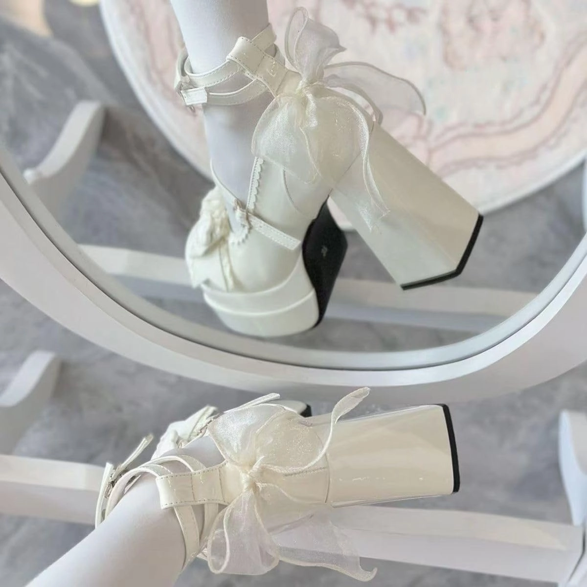 Emo Wedding Shoes Mary Janes Block Heels Bow Star Rococo Lolita Y2K Retro Rave Grunge Doll Shoes for Women Preppy Teen Girls - Goth Kawaii Cute Comfortable Walking Birthday Gifts Back to School