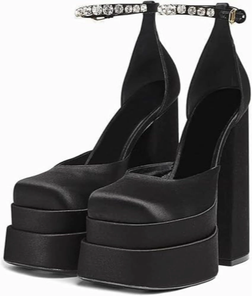 Emo Wedding Shoes Mary Janes Chunky Block Heels Glitter Y2K Retro Rave Grunge Doll Shoes for Women Preppy Teen Girls Goth Non Slip Kawaii Cute Comfortable Walking Birthday Gifts Back to School Party