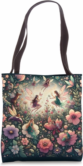 Enchanted Garden Fairy Flowers Magical Fairies Design Tote Bag