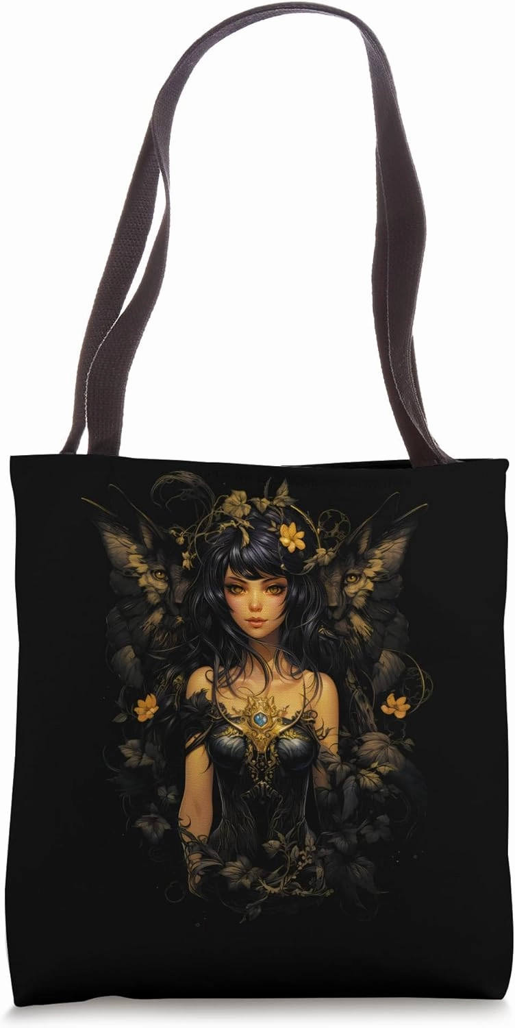 Enigmatic Gothic Girl Floral Fairy Princess Dark Fairycore Tote Bag