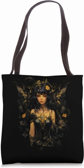 Enigmatic Gothic Girl Floral Fairy Princess Dark Fairycore Tote Bag
